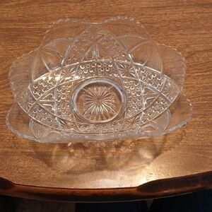 Clear Pressed Glass Decorative Serving Bowl - Classic Cut Pattern